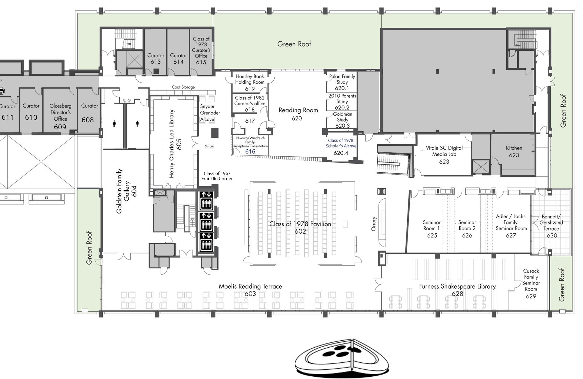 sixth floor plan, Van Pelt-Dietrich Library Center. Full description is linked below.