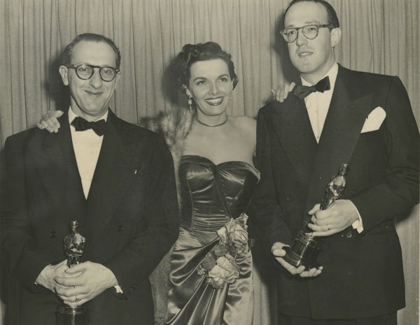 Ray Evans, Jane Russell and Jay Livingston at The Academy Awards, 1949
