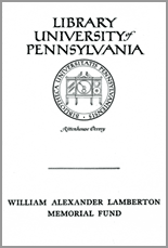 William Alexander Lamberton Memorial Fund Bookplate.